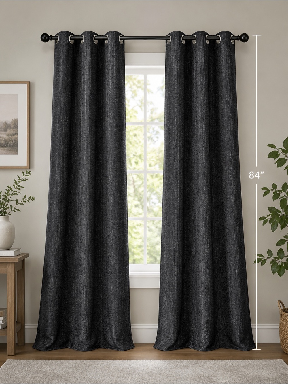 Elegant Black Grommet Drapery Panel - Home Accents Curtains & Drapes